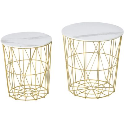 Homcom Set 2 Tavolini da Caffè Bianco Oro - Tavolini Set Homcom Set 2 Tavolini da Caffè Bianco Oro - Tavolini Set