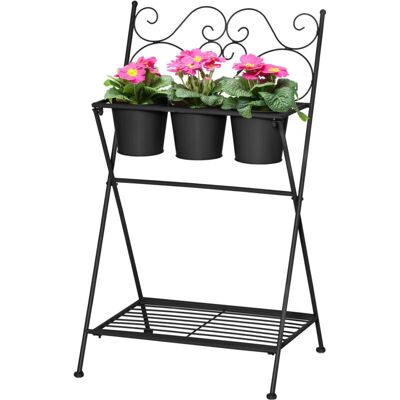 Supporto per piante in metallo pieghevole Outsunny con 3 vasi - Interno/Esterno Supporto per piante in metallo pieghevole Outsunny con 3 vasi - Interno/Esterno