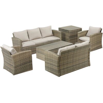 Set di Mobili da Giardino Outsunny - 6 Pezzi in Rattan per 7 Persone Set di Mobili da Giardino Outsunny - 6 Pezzi in Rattan per 7 Persone