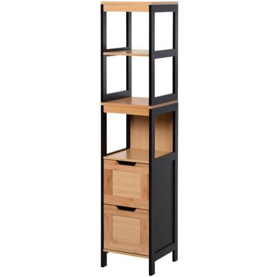 Colonna bagno Kleankin con 2 cassetti e 3 vani aperti - MDF e Bambù Colonna bagno Kleankin con 2 cassetti e 3 vani aperti - MDF e Bambù