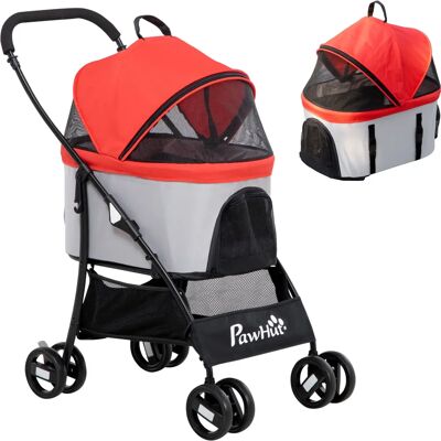 PawHut Poussette Pliable pour Animaux avec Transport Amovible - Rouge - Publicité PawHut Poussette Pliable pour Animaux avec Transport Amovible - Rouge - Publicité