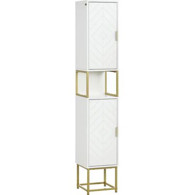 Colonna Bagno Kleankin Bianco e Oro con 2 Armadi e Ripiano - Mobile Bagno Colonna Bagno Kleankin Bianco e Oro con 2 Armadi e Ripiano - Mobile Bagno