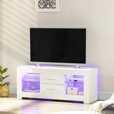 Meuble TV HOMCOM de 55 pouces avec lumières LED, étagères en verre et rangement - Publicité Meuble TV HOMCOM de 55 pouces avec lumières LED, étagères en verre et rangement - Publicité