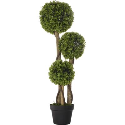 HOMCOM Árbol de boj artificial 3 esferas con maceta - Interior y Exterior HOMCOM Árbol de boj artificial 3 esferas con maceta - Interior y Exterior