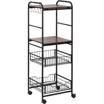 Homcom Carrello da Cucina - Risparmio Spazio, 2 Cesti, Ripiani in Legno Homcom Carrello da Cucina - Risparmio Spazio, 2 Cesti, Ripiani in Legno