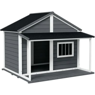 Casetta per cani Pawhut con terrazza - Resistente alle intemperie, 124x112x105cm Casetta per cani Pawhut con terrazza - Resistente alle intemperie, 124x112x105cm