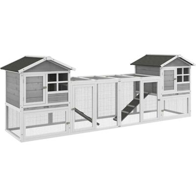 Pawhut - Conigliera Legno Esterno 2 Casette - 259x64x92 cm - Gabbia per conigli Pawhut - Conigliera Legno Esterno 2 Casette - 259x64x92 cm - Gabbia per conigli