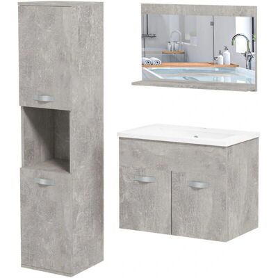 Set bagno Kleankin - Lavabo in ceramica 60cm, Grigio Set bagno Kleankin - Lavabo in ceramica 60cm, Grigio