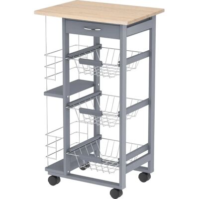 Carrello da Cucina Homcom in Legno di Pino e Metallo con Cassetti e Porta-bottiglie Carrello da Cucina Homcom in Legno di Pino e Metallo con Cassetti e Porta-bottiglie
