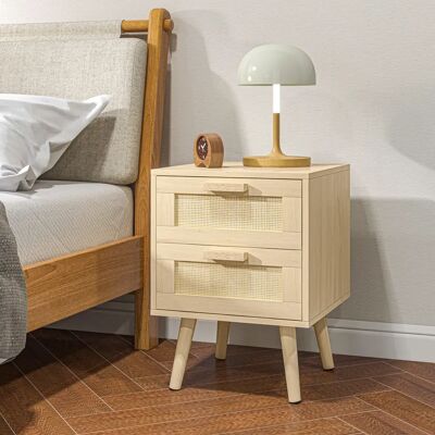 Table de Nuit HOMCOM avec 2 Tiroirs - Style Boho - 40x40x56cm - Bois Naturel - Publicité Table de Nuit HOMCOM avec 2 Tiroirs - Style Boho - 40x40x56cm - Bois Naturel - Publicité