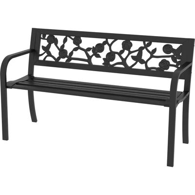 Panca da giardino in acciaio Outsunny - 2 posti - Schienale decorato con motivi floreali - Seduta a doghe traspirante - Arredo da esterno Panca da giardino in acciaio Outsunny - 2 posti - Schienale decorato con motivi floreali - Seduta a doghe traspirante - Arredo da esterno