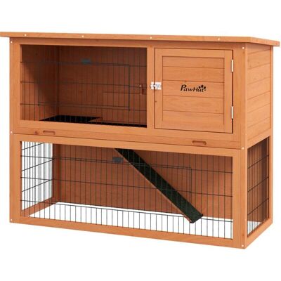 Pawhut Conigliera Esterno a 2 Livelli in Legno Vassoio Rimovibile Arancione Pawhut Conigliera Esterno a 2 Livelli in Legno Vassoio Rimovibile Arancione