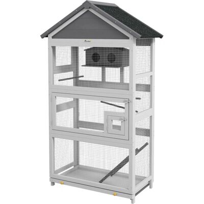 Gabbia per Uccelli in Legno e Metallo PawHut con 3 Porte - 92x52x171 cm Gabbia per Uccelli in Legno e Metallo PawHut con 3 Porte - 92x52x171 cm
