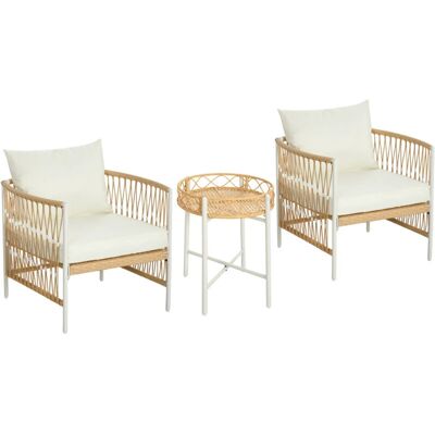 Set da giardino boho in rattan Outsunny con 2 sedie e tavolo Set da giardino boho in rattan Outsunny con 2 sedie e tavolo