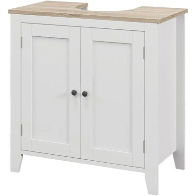 Mobile lavabo a forma di U di Kleankin - Ripiani regolabili - Bianco e Legno Mobile lavabo a forma di U di Kleankin - Ripiani regolabili - Bianco e Legno