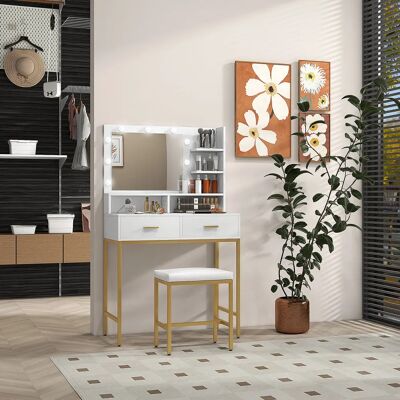 Homcom Coiffeuse Blanche avec Miroir LED - Mobilier Chambre - Publicité Homcom Coiffeuse Blanche avec Miroir LED - Mobilier Chambre - Publicité