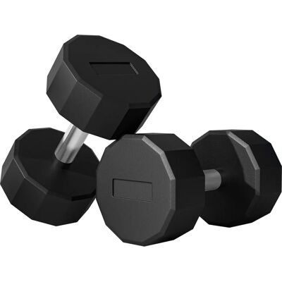Set di 2 Manubri Sportnow 15kg con Rivestimento in Gomma Set di 2 Manubri Sportnow 15kg con Rivestimento in Gomma