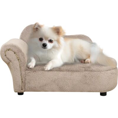 PawHut Divano per Cani Rialzato - Legno & Velluto - 80x40x46 cm - Beige PawHut Divano per Cani Rialzato - Legno & Velluto - 80x40x46 cm - Beige