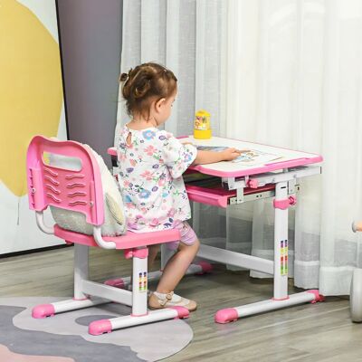 Set Scrivania e Sedia per Bambini HOMCOM - Regolabile, Inclinabile, Rosa Set Scrivania e Sedia per Bambini HOMCOM - Regolabile, Inclinabile, Rosa
