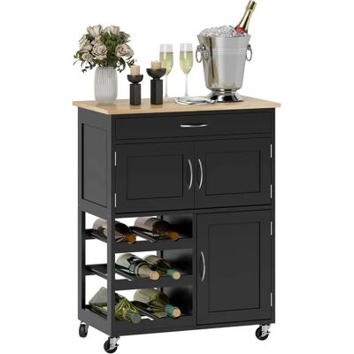 Carro de Cocina HOMCOM con Estante para Vino y Almacenamiento Carro de Cocina HOMCOM con Estante para Vino y Almacenamiento