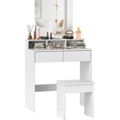 HOMCOM Coiffeuse - Grand Miroir, 3 Étagères, 2 Tiroirs - Table de Vanity - Publicité HOMCOM Coiffeuse - Grand Miroir, 3 Étagères, 2 Tiroirs - Table de Vanity - Publicité