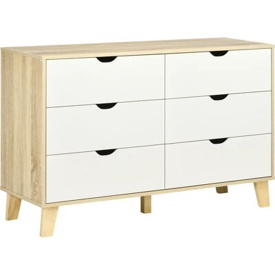 HOMCOM - Cassettiera 6 Cassetti con Maniglie Intagliate in Legno - Bianco e Rovere - 120x40x76 cm - Cassettiera HOMCOM - Cassettiera 6 Cassetti con Maniglie Intagliate in Legno - Bianco e Rovere - 120x40x76 cm - Cassettiera