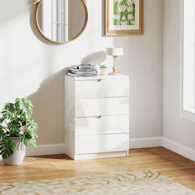HOMCOM Commode moderne minimaliste blanche à 4 tiroirs - Publicité HOMCOM Commode moderne minimaliste blanche à 4 tiroirs - Publicité