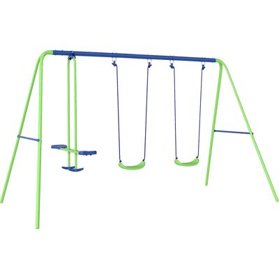 Set Altalene da Giardino Outsunny - Blu Verde - Struttura ad A, 4 Bambini Set Altalene da Giardino Outsunny - Blu Verde - Struttura ad A, 4 Bambini