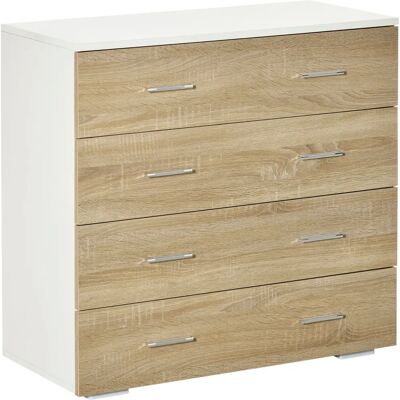 HOMCOM Cassettiera - 4 Cassetti in Legno - Bianco & Rovere HOMCOM Cassettiera - 4 Cassetti in Legno - Bianco & Rovere