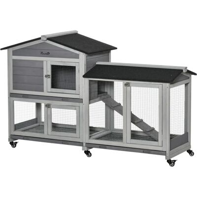 Pawhut - conigliera a 2 livelli - grigio, legno/metallo, ruote Pawhut - conigliera a 2 livelli - grigio, legno/metallo, ruote