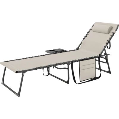 Outsunny - 5-Position Folding Sun Lounger - Creme - Sun Lounger Outsunny - 5-Position Folding Sun Lounger - Creme - Sun Lounger