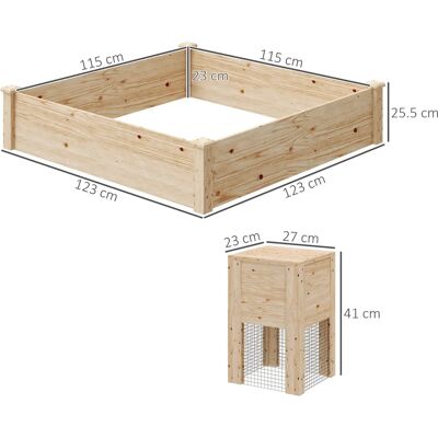Outsunny Mòrzi esterno in legno con compostiera - 123x123x25.5 cm - Legno di abete - Planter Outsunny Mòrzi esterno in legno con compostiera - 123x123x25.5 cm - Legno di abete - Planter