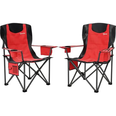 Sedia da campeggio rossa Outsunny con borsa frigo, porta bicchieri e pieghevole - Sedie da campeggio Sedia da campeggio rossa Outsunny con borsa frigo, porta bicchieri e pieghevole - Sedie da campeggio