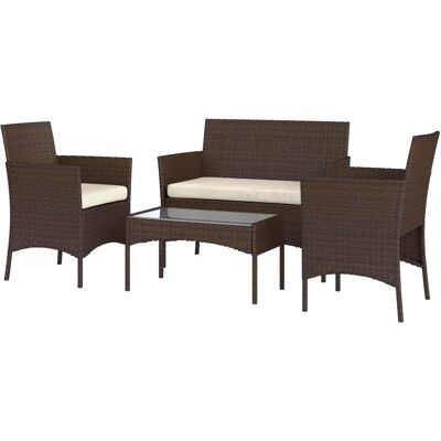 Outsunny - 4‑teiliges Garten-Set - Beige-Braun, Rattan - Zweisitzer-Sofa, Stühle Outsunny - 4‑teiliges Garten-Set - Beige-Braun, Rattan - Zweisitzer-Sofa, Stühle