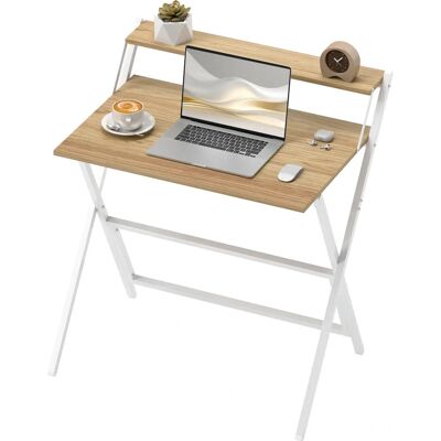 Homcom Scrivania Pieghevole Bianca con Ripiano Monitor - Scrivania Homcom Scrivania Pieghevole Bianca con Ripiano Monitor - Scrivania