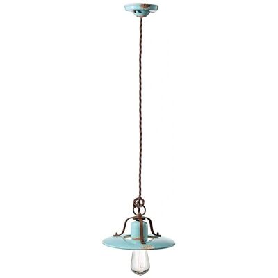 FERROLUCE Vintage Keramik Pendelleuchte - 25cm, Blau FERROLUCE Vintage Keramik Pendelleuchte - 25cm, Blau