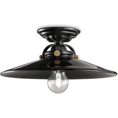 Ferroluce Schwarze Keramik Deckenleuchte - Retro Minimalistisches Design - 31cm Ferroluce Schwarze Keramik Deckenleuchte - Retro Minimalistisches Design - 31cm