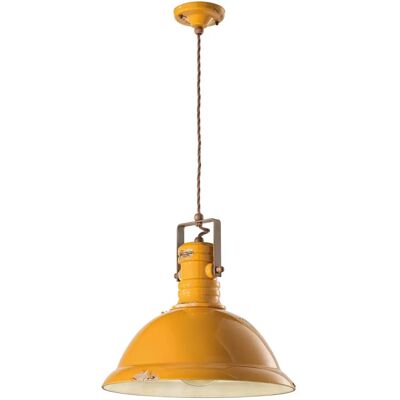 FERROLUCE - Lampadario Vintage Giallo in Ceramica - Stile Industriale FERROLUCE - Lampadario Vintage Giallo in Ceramica - Stile Industriale