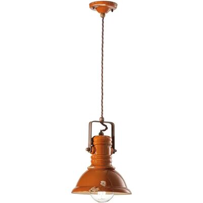 FERROLUCE - Vintage Orange Keramik Pendelleuchte - Industrielle Beleuchtung FERROLUCE - Vintage Orange Keramik Pendelleuchte - Industrielle Beleuchtung
