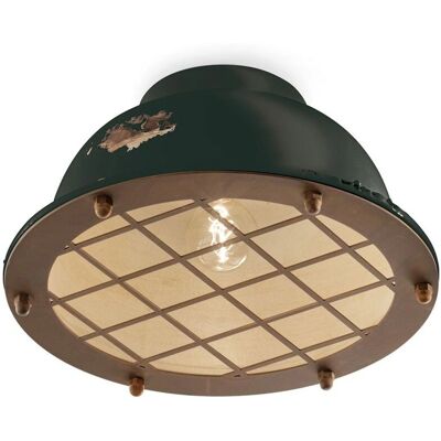 Plafoniera Industriale Vintage Ferroluce con Griglia in Ceramica - 1 Luce Plafoniera Industriale Vintage Ferroluce con Griglia in Ceramica - 1 Luce