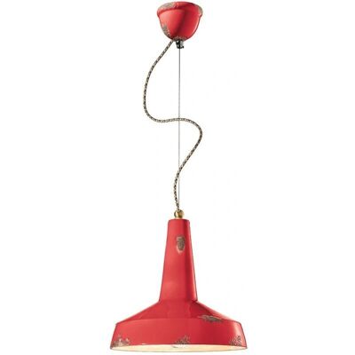 FERROLUCE - Lampada a Pendolo in Ceramica Rosso Vintage - Stile Industriale FERROLUCE - Lampada a Pendolo in Ceramica Rosso Vintage - Stile Industriale