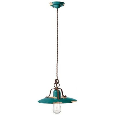 FERROLUCE Lampada a Sospensione in Ceramica Verde Vintage - Lampadario FERROLUCE Lampada a Sospensione in Ceramica Verde Vintage - Lampadario