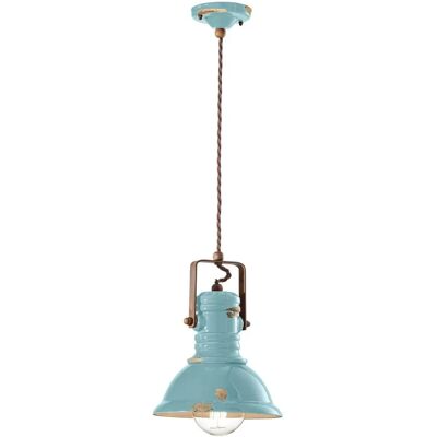 Luce a sospensione in ceramica vintage azzurro Ferroluce - Industriale Luce a sospensione in ceramica vintage azzurro Ferroluce - Industriale