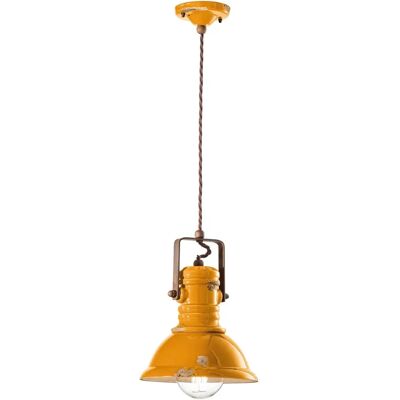 Lampadario vintage giallo in ceramica Ferroluce - Industriale Lampadario vintage giallo in ceramica Ferroluce - Industriale