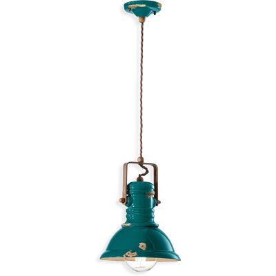 Lampadario vintage verde in ceramica - stile industriale Lampadario vintage verde in ceramica - stile industriale