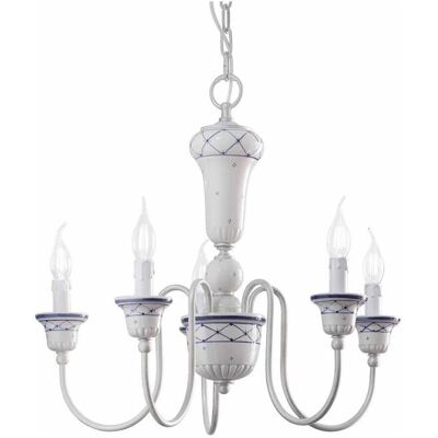 Lampadario Classico Ferroluce Sanremo - 5 Luci Ceramica Bianco Sfumato Argento Lampadario Classico Ferroluce Sanremo - 5 Luci Ceramica Bianco Sfumato Argento