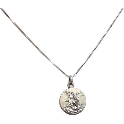 Medalha de São Miguel - Prata 925, 16,5mm, Corrente 52cm Medalha de São Miguel - Prata 925, 16,5mm, Corrente 52cm