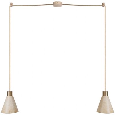 Lámpara Colgante Creativa de Doble Caída - Pantallas de Madera Hechas a Mano en Italia - Cono de Madera - Cables de Tela Ajustables - Acabado en Bronce Satinado Lámpara Colgante Creativa de Doble Caída - Pantallas de Madera Hechas a Mano en Italia - Cono de Madera - Cables de Tela Ajustables - Acabado en Bronce Satinado