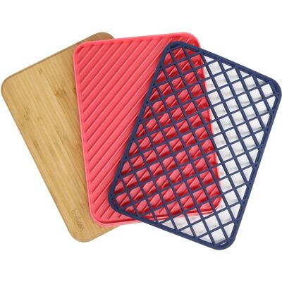 Set de Cocina Trilogy Trebonn - Tabla de bambú, escurridor y agarradera Set de Cocina Trilogy Trebonn - Tabla de bambú, escurridor y agarradera