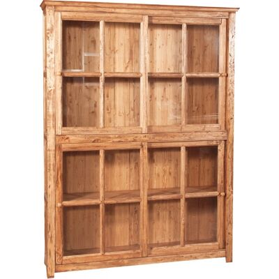 Biscottini - Biblioteca vitrina con puertas correderas tilo natural - 154x37x212 cm - Bookcase Biscottini - Biblioteca vitrina con puertas correderas tilo natural - 154x37x212 cm - Bookcase